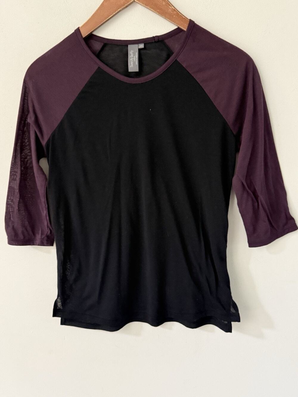 Sweaty Betty Black Plum 3/4 Sleeve Jersey Top Shirt Size XS Womens Casual